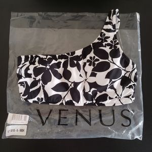 VENUS one shoulder bralette bikini top Black and white floral print swimsuit top